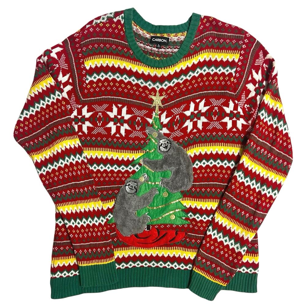 Christmas Ugly Sweater Sloth Tree Unisex Embroidered Holiday Party Size Large - Picture 9 of 9